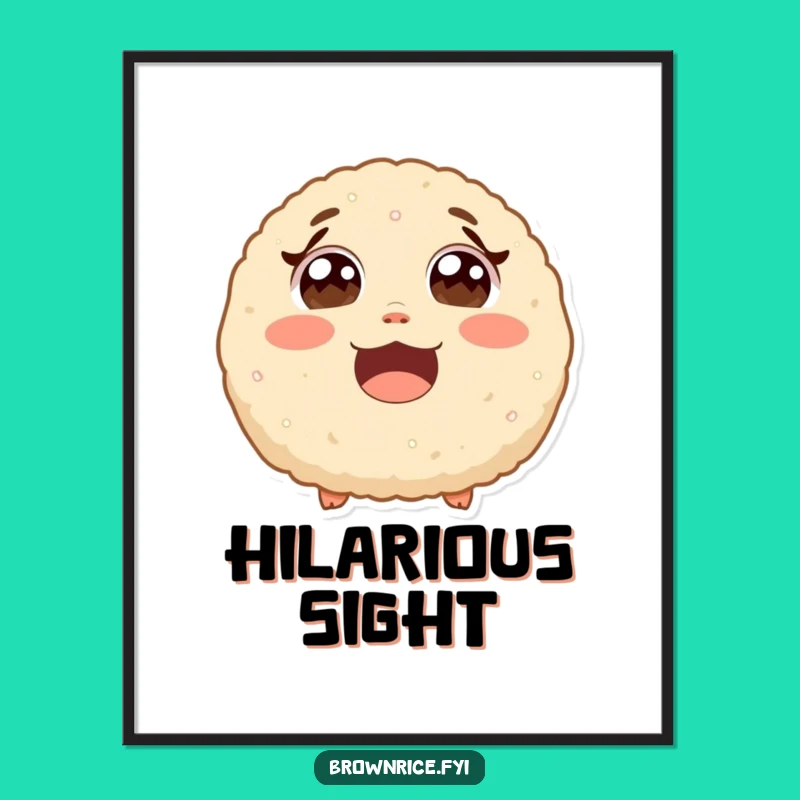 Funny Expressive Brown Rice Ball Poster - Whimsical Cartoon Laughing Art