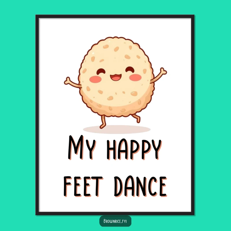 Funny Kawaii Dancing Brown Rice Ball Poster, Whimsical Wall Art for a Silly Gift