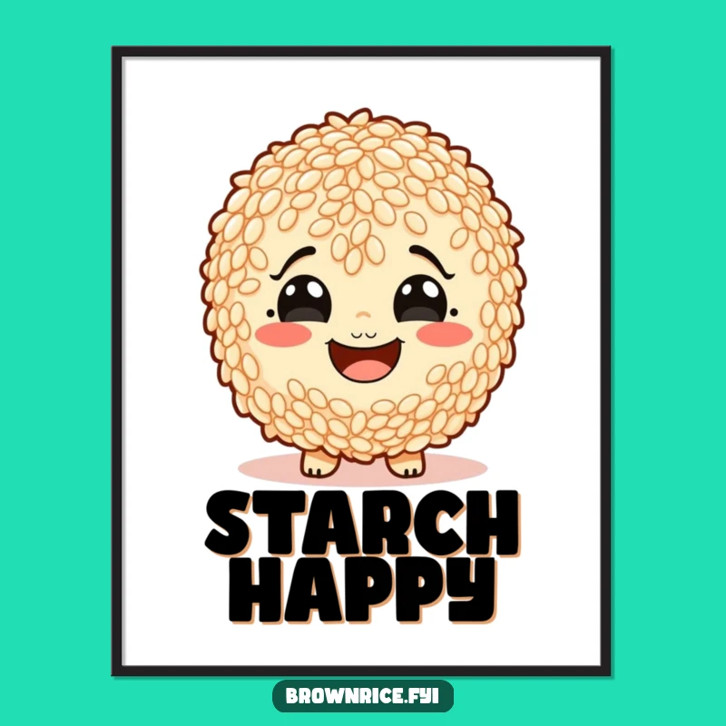 Funny Starchy Smile Brown Rice Poster: Joyful Grain Character Art Gift