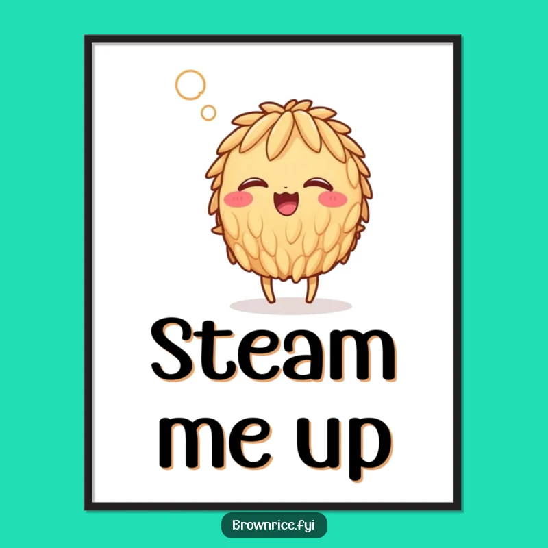 Funny Steaming Rice Grain Poster: Giggling Character's Hot and Hilarious Moment