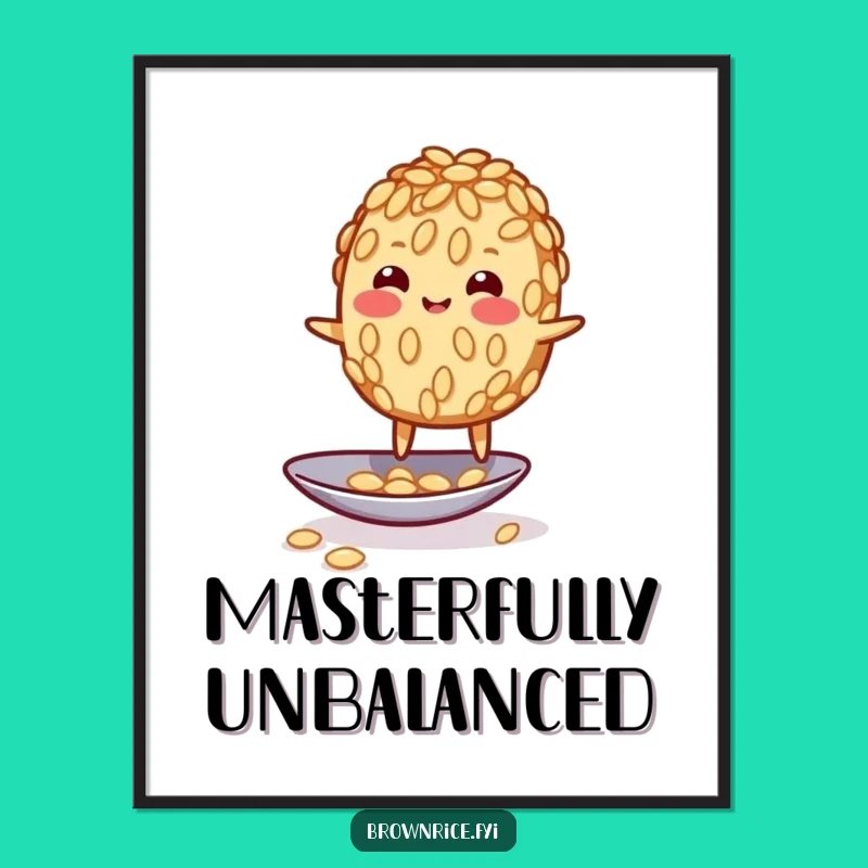 Funny Wobbly Rice Grain Poster: Balancing Act Humor for Wall Art