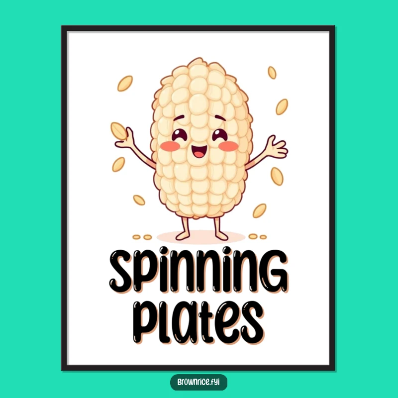 Funny Rice Juggling Poster: Dynamic Wall Art, Hilarious Character Piece