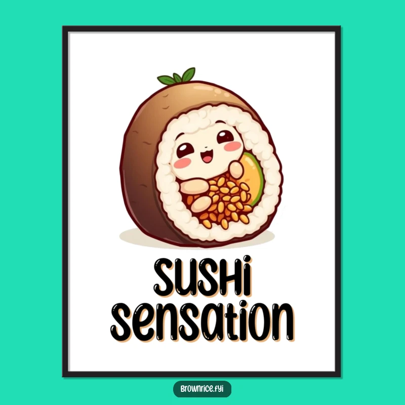 Funny Sushi Rice Grain Poster: Playful Character's Delicious Dive Art