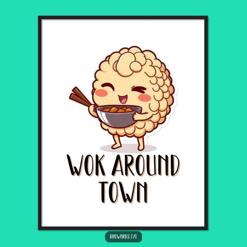 Funny Winking Rice Poster - Playful Wok Art Print