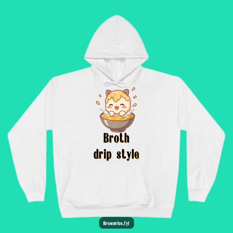 Cozy Funny Brown Rice Broth Splash Hoodie: Warm Grain Character Gift