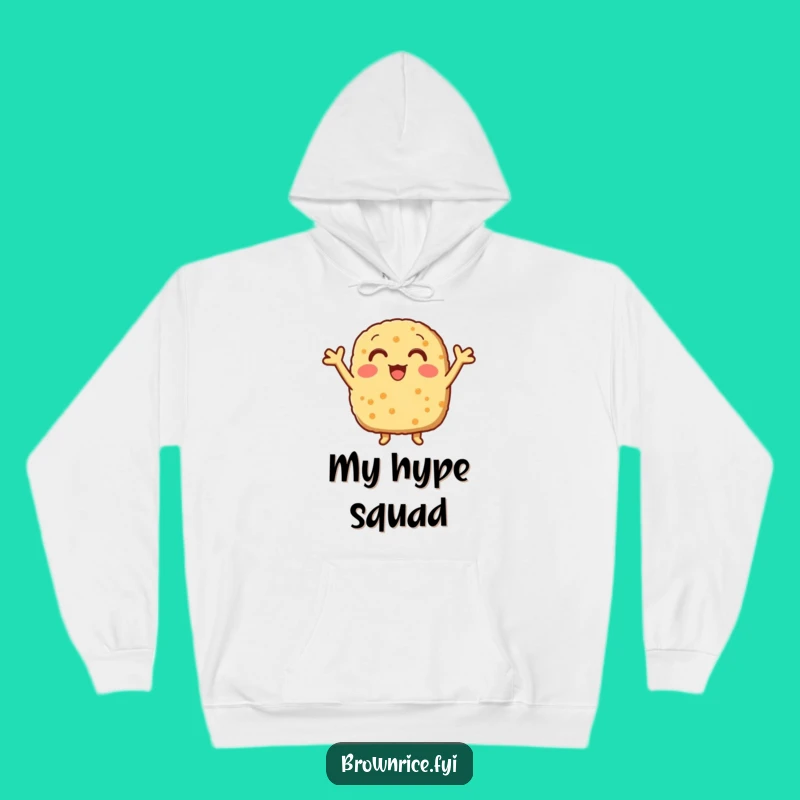 Cozy Funny Cheering Brown Rice Patty Hoodie, Warm Motivational Wear for Enthusiasts
