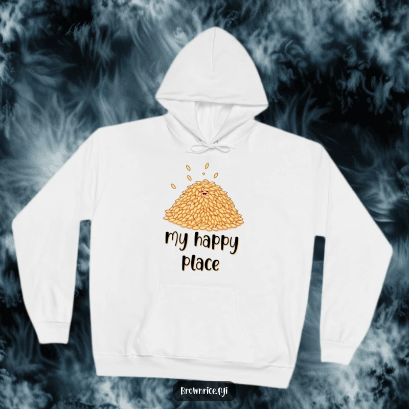 Funny pile of brown rice grains giggling and bouncing together, featured on a soft and warm hoodie.