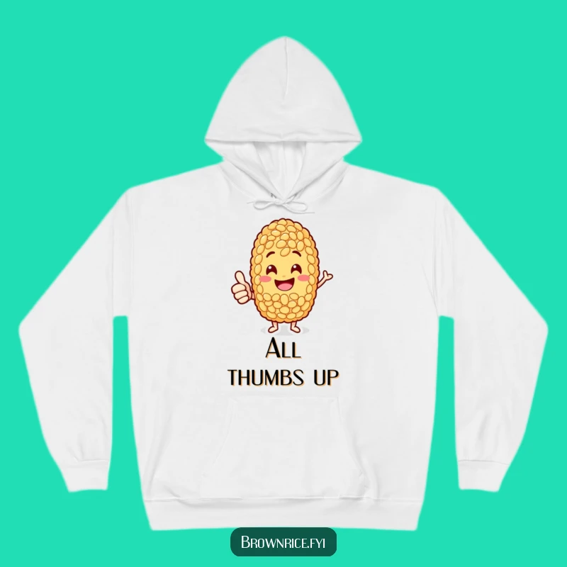 Cozy Funny Jolly Rice Grain Hoodie: Thumbs-Up Character for Warm Cheer