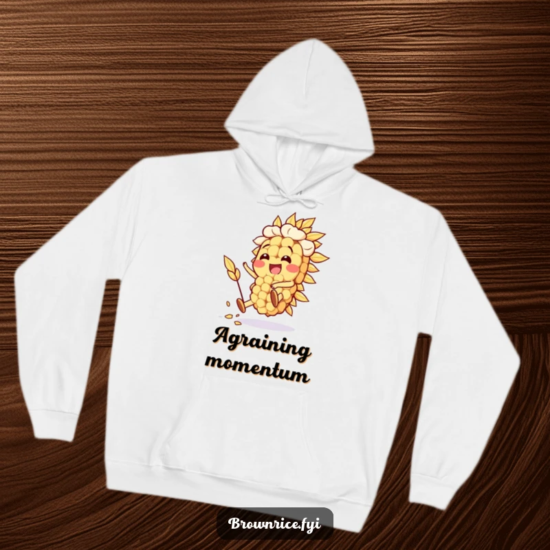 Funny Oat Grain Hoodie featuring a happy oat grain character performing a silly stunt, perfect for lounging or cool weather. A warm funny gift.