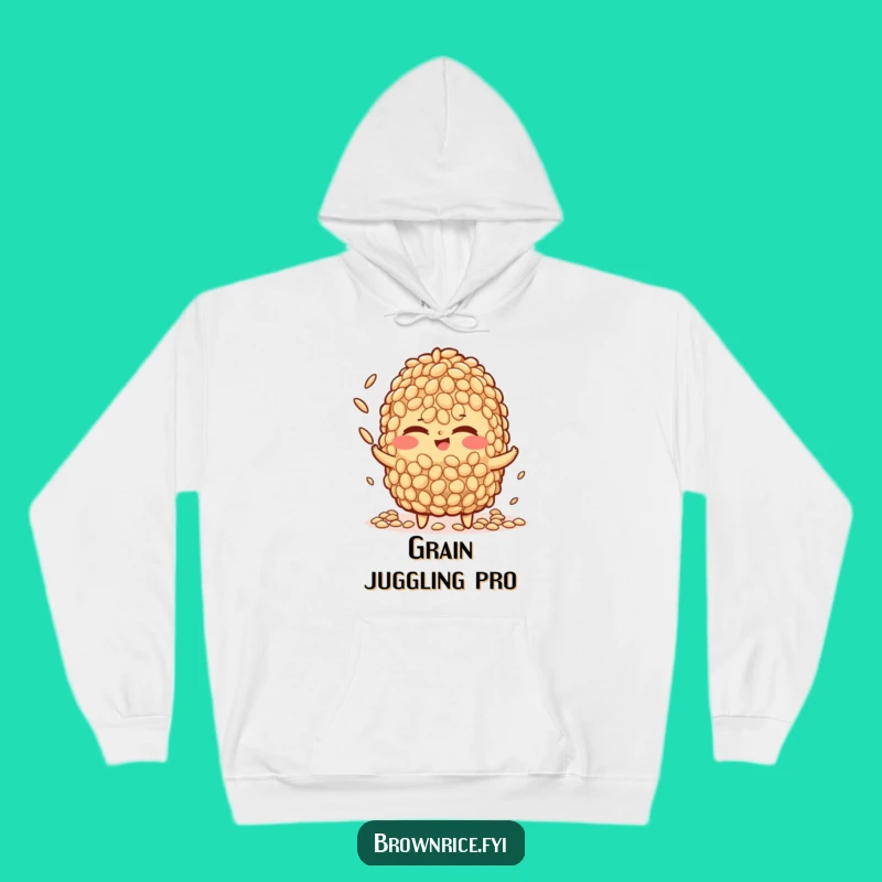 Funny Brown Rice Juggling Hoodie: Winking Character Comfort, Perfect Gift
