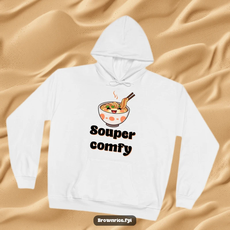 Funny Ramen Hoodie featuring a delighted ramen bowl with a huge, happy grin, perfect for chilly days and warm laughs. Awesome funny gift.