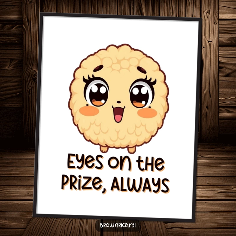 Funny Free Printable Wall Art: A brown rice grain character with wide, surprised eyes. Whimsical downloadable decor.