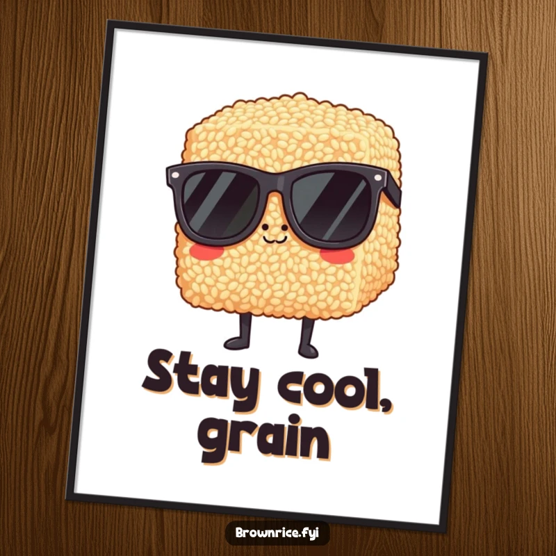 Funny Free Printable Wall Art: A brown rice block sporting oversized sunglasses, radiating a super cool and trendy vibe.