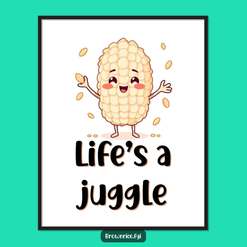 Free Printable Wall Art: Juggling Rice Character, Whimsical Downloadable Decor