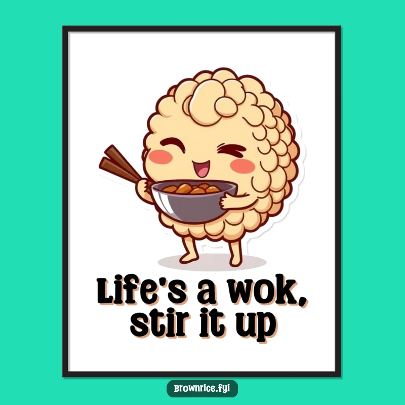 Free Printable Wall Art - Winking Rice Character With Mini Wok Humorous Decor