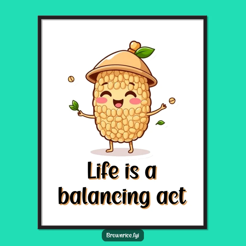 Free Printable Wall Art: Juggling Brown Rice Character - Quirky & Fun Decor