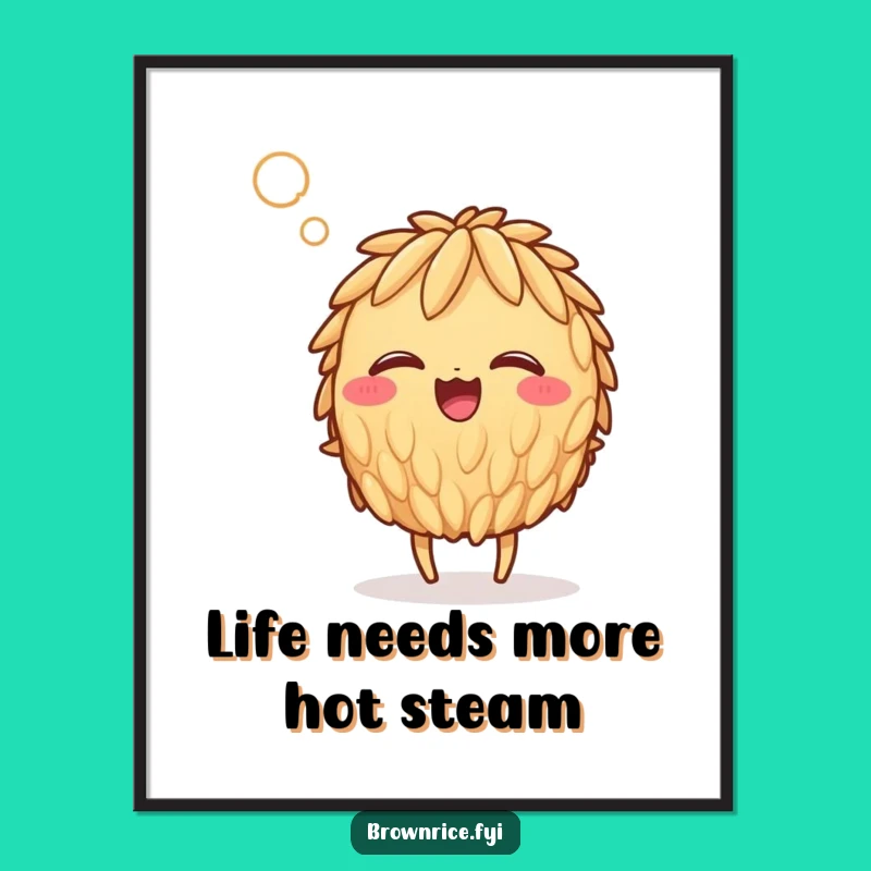Funny Free Printable Wall Art: Giggling Rice Grain in Steam - Downloadable Art