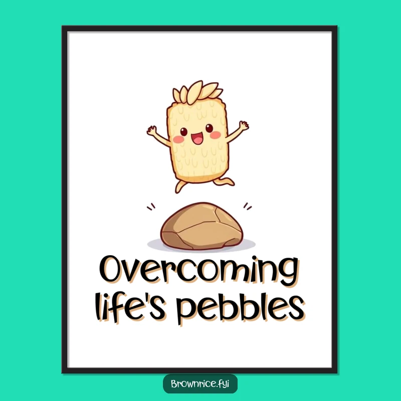 Free Printable Wall Art: Jumping Brown Rice Character - Energetic & Funny Decor