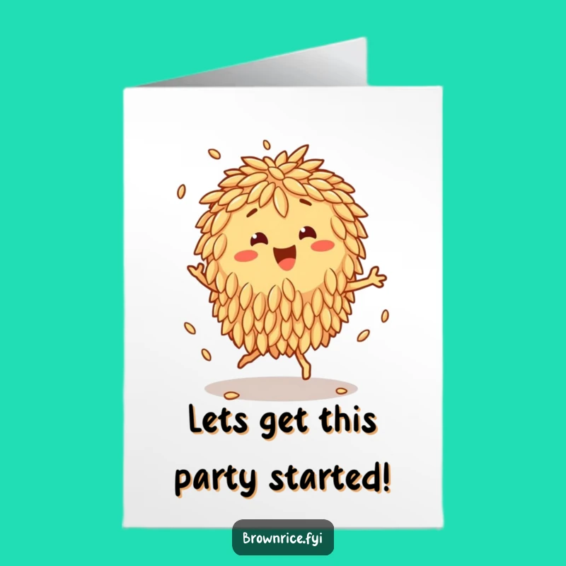 Free Printable Birthday Card: Dancing Brown Rice Cluster, Joyful Humorous Downloadable Celebration Gift