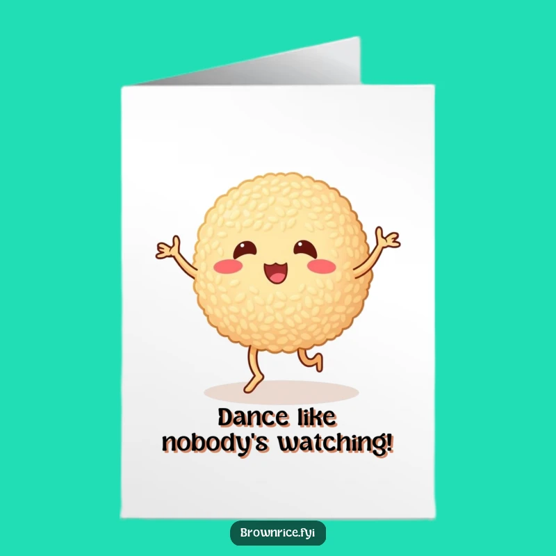 Free Printable Birthday Card: Wobbly Rice Ball Dance, Funny Downloadable Gift for a Quirky Celebration
