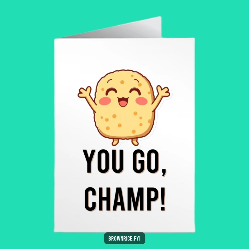 Free Printable Congrats Card: Cheering Rice Patty, Victorious Downloadable Gift