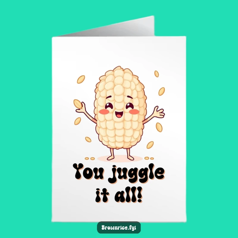 Free Printable Congrats Card: Juggling Rice Character, Unique Downloadable Gift