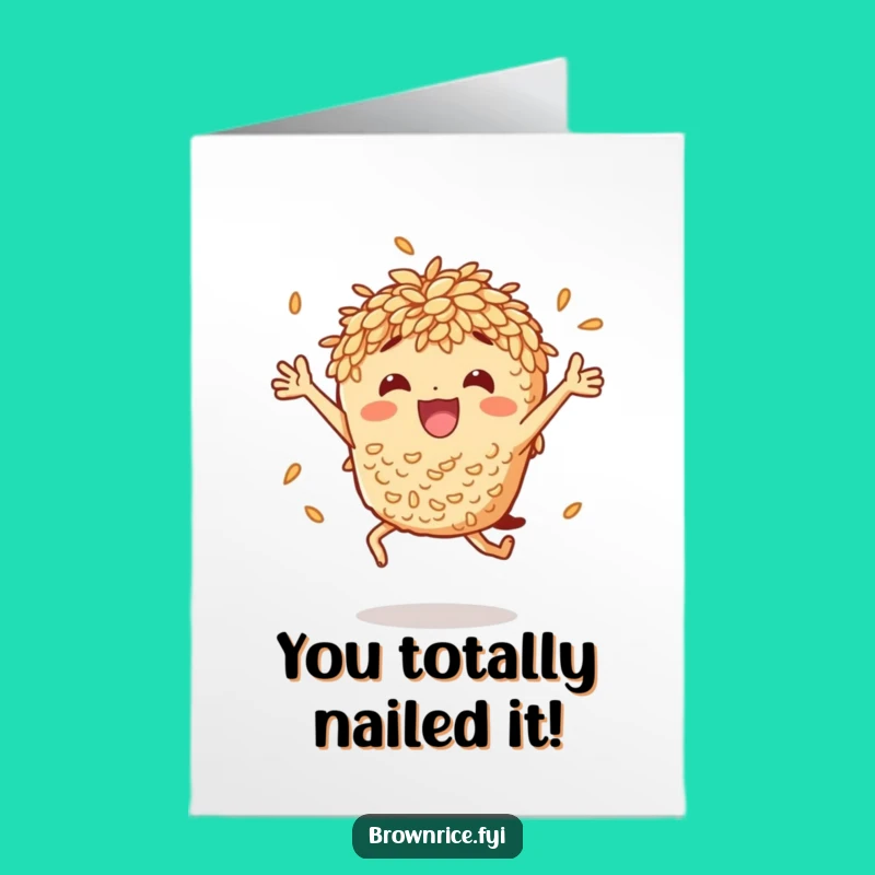 Free Printable Congrats Card: Jumping Rice Character, Perfect Downloadable Gift