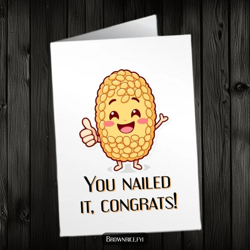 Funny Free Printable Congratulations Card: A cheerful brown rice grain character giving a prominent thumbs-up gesture.