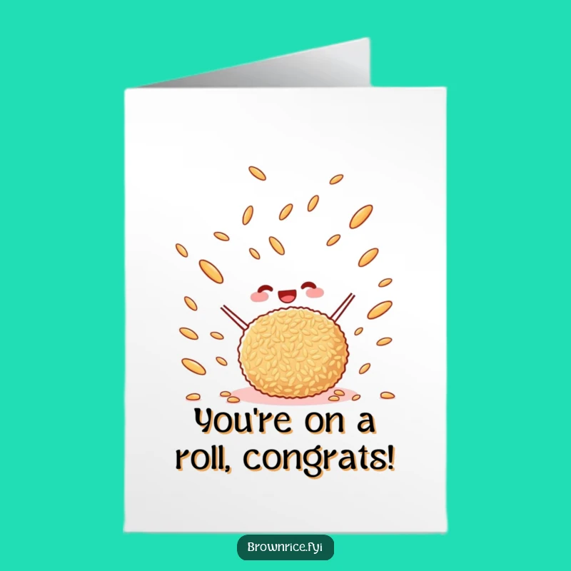 Free Printable Congrats Card: Rice Ball Celebration Toss, Humorous Downloadable Gift for Big Wins