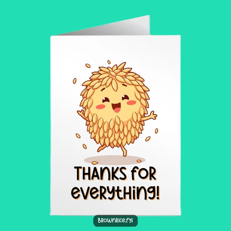 Free Printable Thank You Card: Dancing Brown Rice Cluster, Funny Downloadable for Expressing Gratitude
