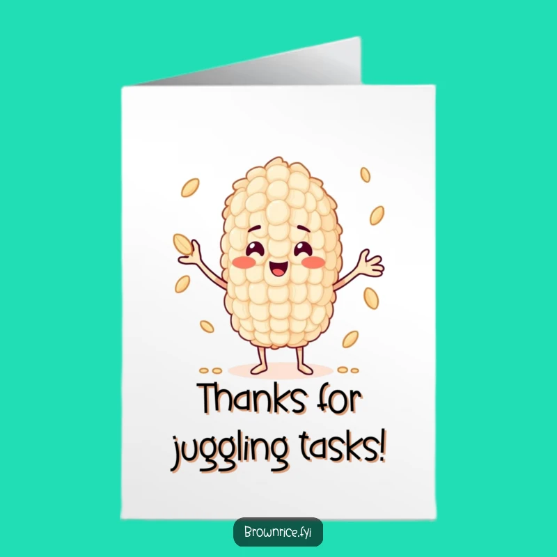 Free Printable Thank You Card: Juggling Rice Friend, Downloadable Gift Idea