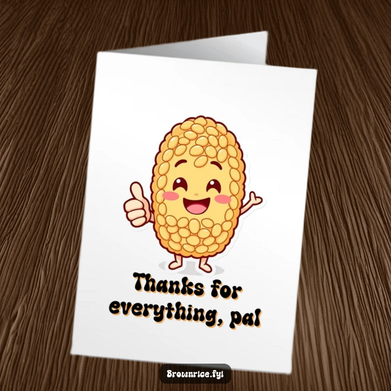 Funny Free Printable Thank You Card: A happy brown rice grain character giving a friendly thumbs-up, expressing gratitude.