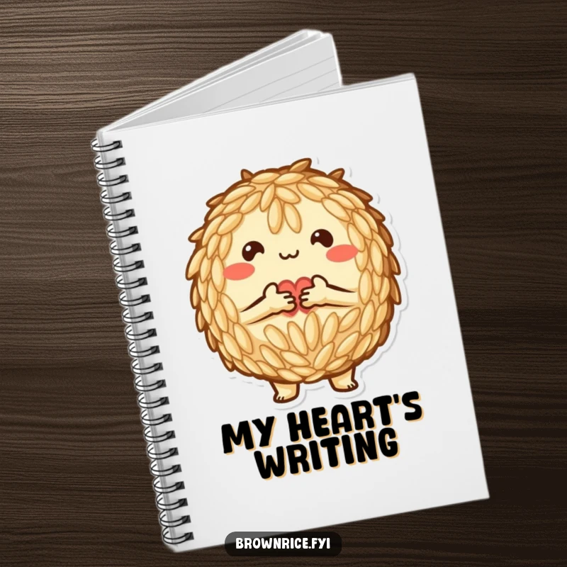 Funny Notebook: A brown rice character forming a heart with grains, inspiring loving notes and expressions.