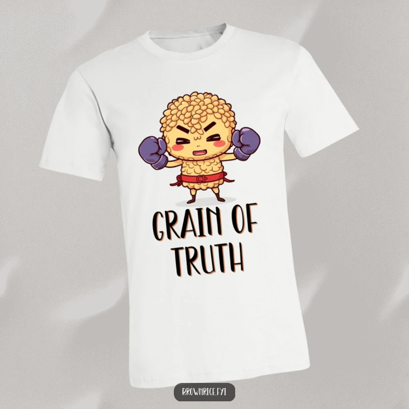Funny Brown Rice T-Shirt: Brown rice character in boxing gloves, ready for a fun fight.