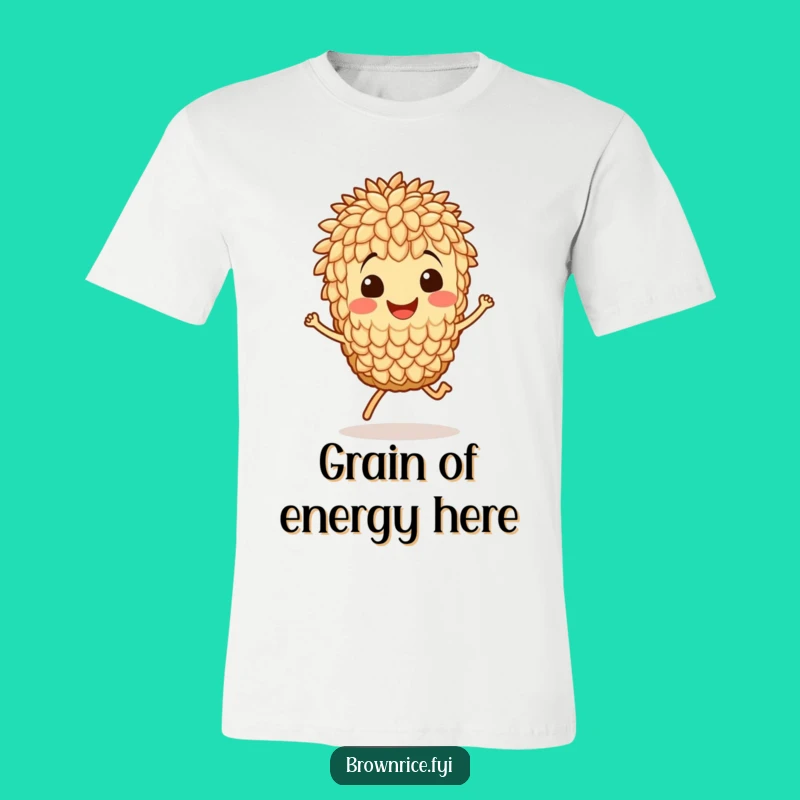 Funny Brown Rice Hop T-Shirt: Wearable Joy from a Hopping Grain Character!