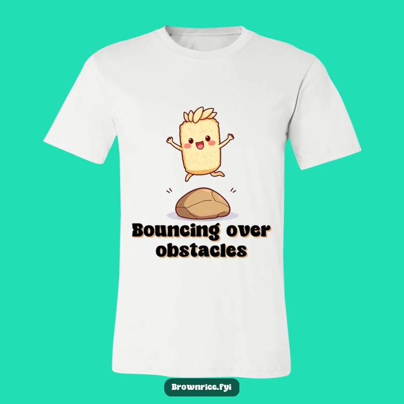 Funny Brown Rice Jumping Pebble T-Shirt: Energetic Character's Fun