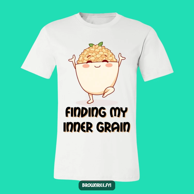 Funny Brown Rice Yoga Bowl T-Shirt: Smiling Character's Graceful Flow