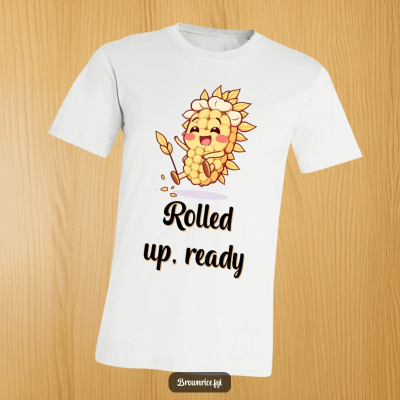 Funny Oat Grain T-Shirt showcasing a happy oat grain character mid-silly stunt, full of energy. A delightful funny gift.