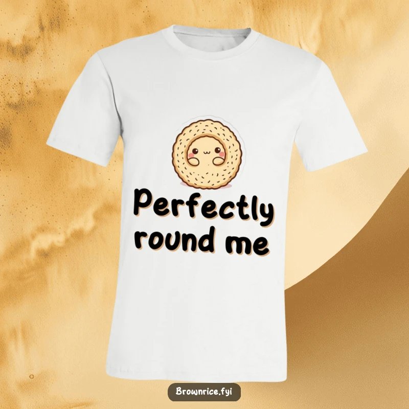 Funny T-Shirt: A brown rice character transformed into a cute, round ball, embodying playful simplicity.