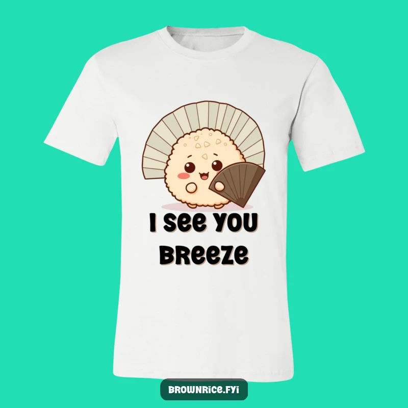 Funny Sneaky Brown Rice Ball T-Shirt - Cute Cartoon Peeking Tee for Him or Her