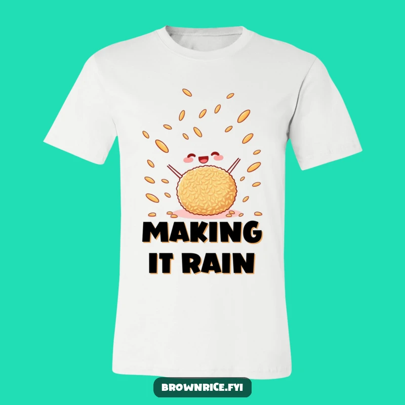 Funny Foodie Brown Rice Ball T-Shirt - Cute Cartoon Tossing Grains Tee