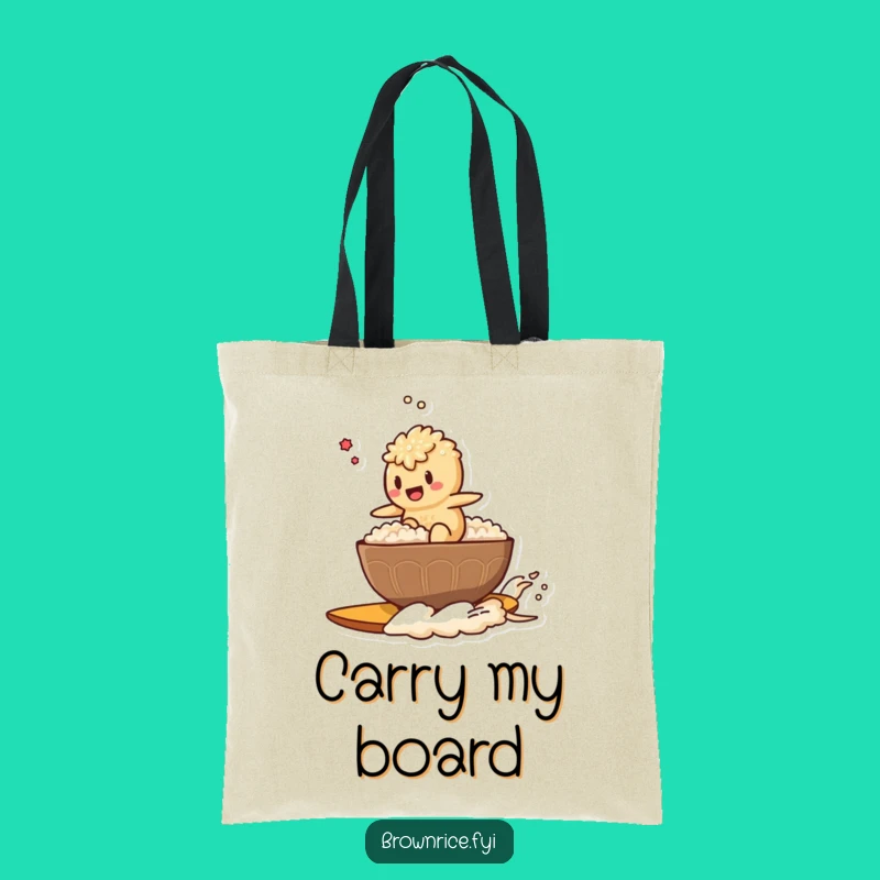 Funny Rice Surfer Brown Rice Character Tote Bag: Carry Your Goodies with Style!