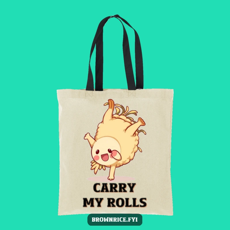 Funny Brown Rice Somersault Tote Bag: Cheerful Character Carry-all, Practical Fun Gift