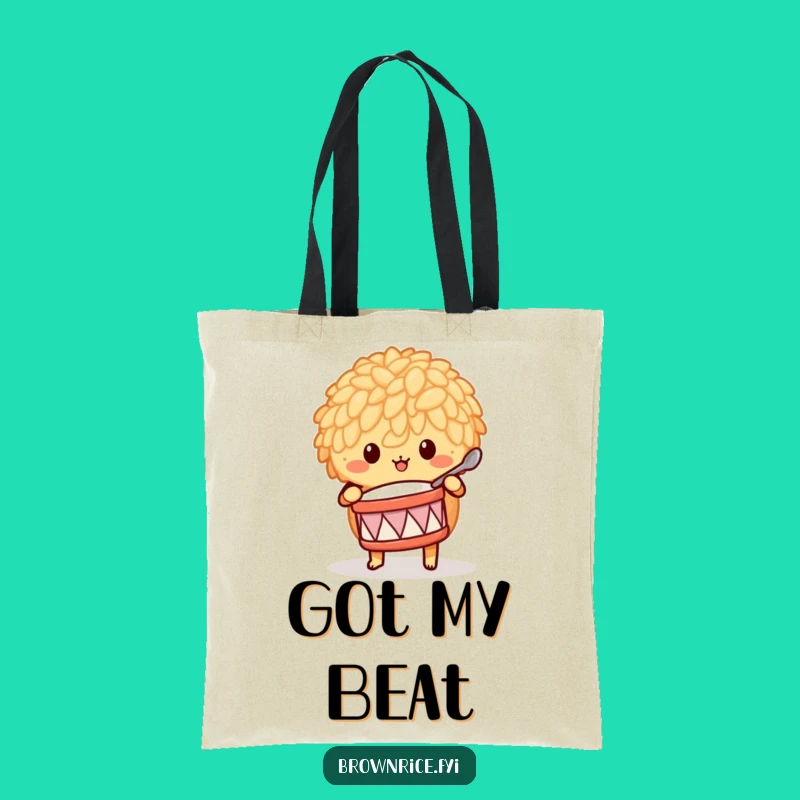 Funny Brown Rice Drummer Tote - Whimsical Musical Grain Character Bag Gift