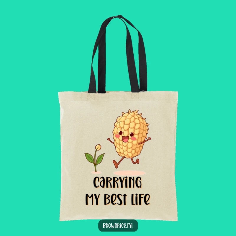 Funny Brown Rice Grain Skipping Tote Bag: Joyful Character Accessory, Ideal Funny Gift
