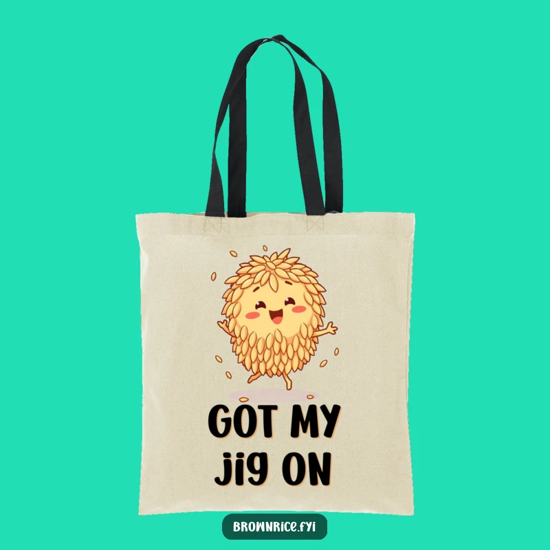 Funny Brown Rice Jig Tote Bag: Carry Your Groceries with Rhythmic Joy