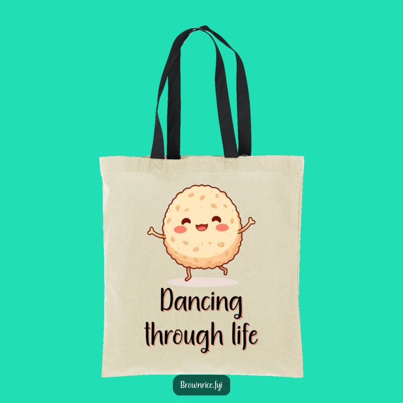 Funny Dancing Brown Rice Ball Tote Bag, Cute Kawaii Grocery Bag for a Silly Gift