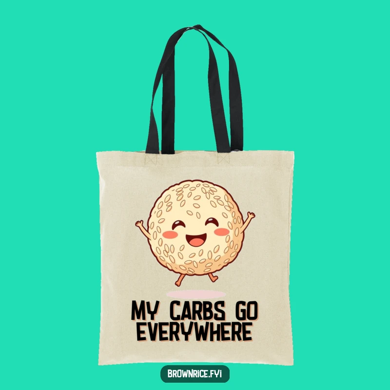 Funny Durable Brown Rice Ball Tote Bag - Cute Cartoon Jumping Grocery Bag Gift