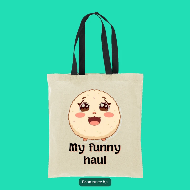 Funny Reusable Brown Rice Ball Tote Bag - Cute Cartoon Laughing Gift