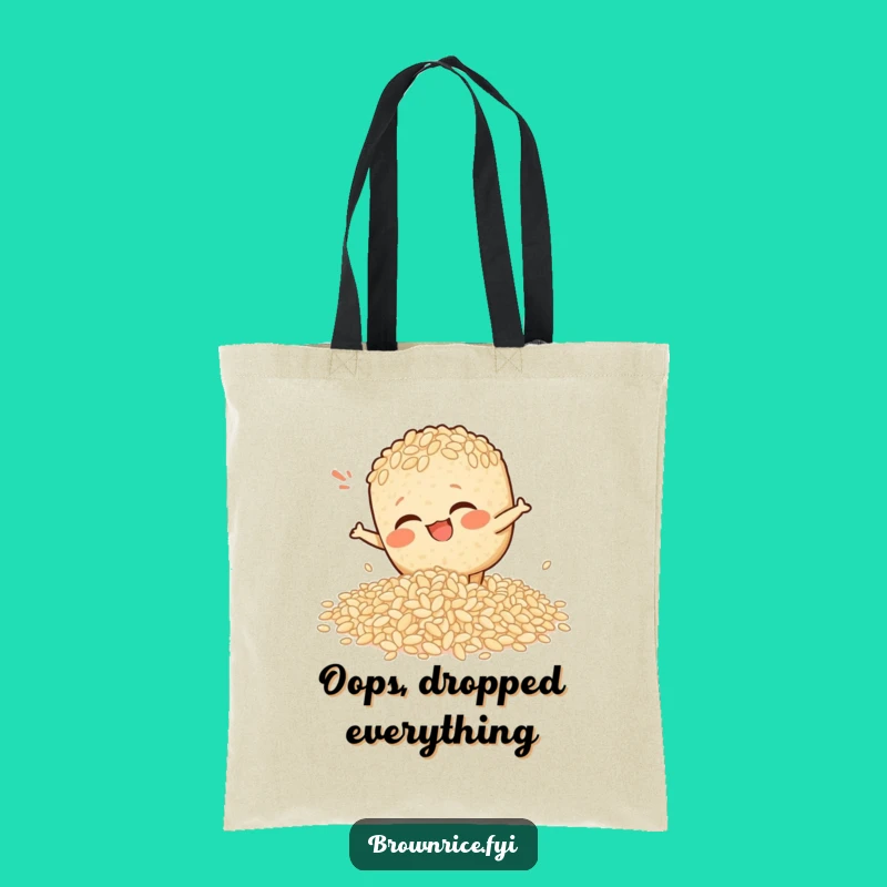 Funny Slipping Rice Brown Tote Bag - Carry Your Laughs (Carefully)!